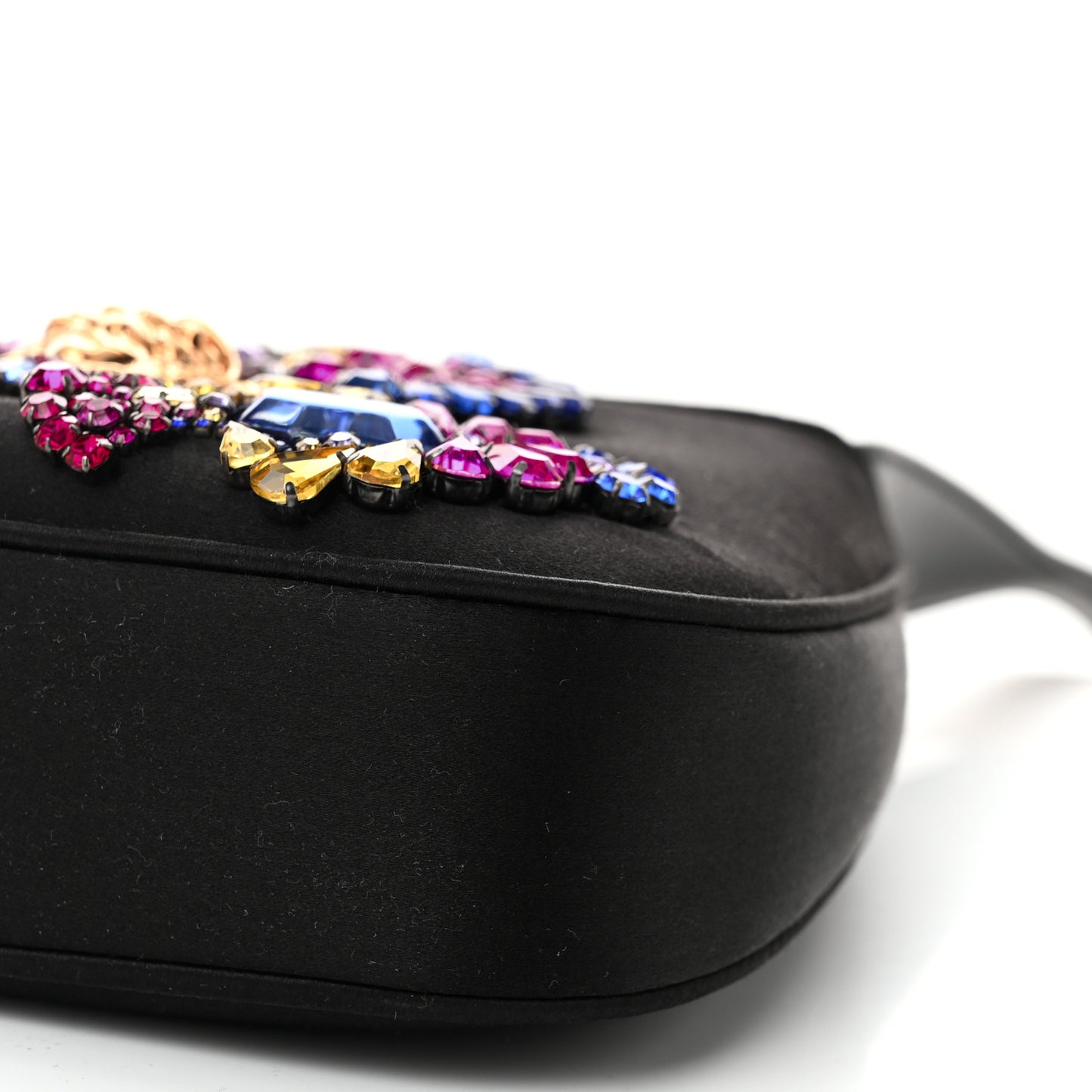 Satin Crystal Embellished La Medusa Mini Hobo Bag Black Multicolor