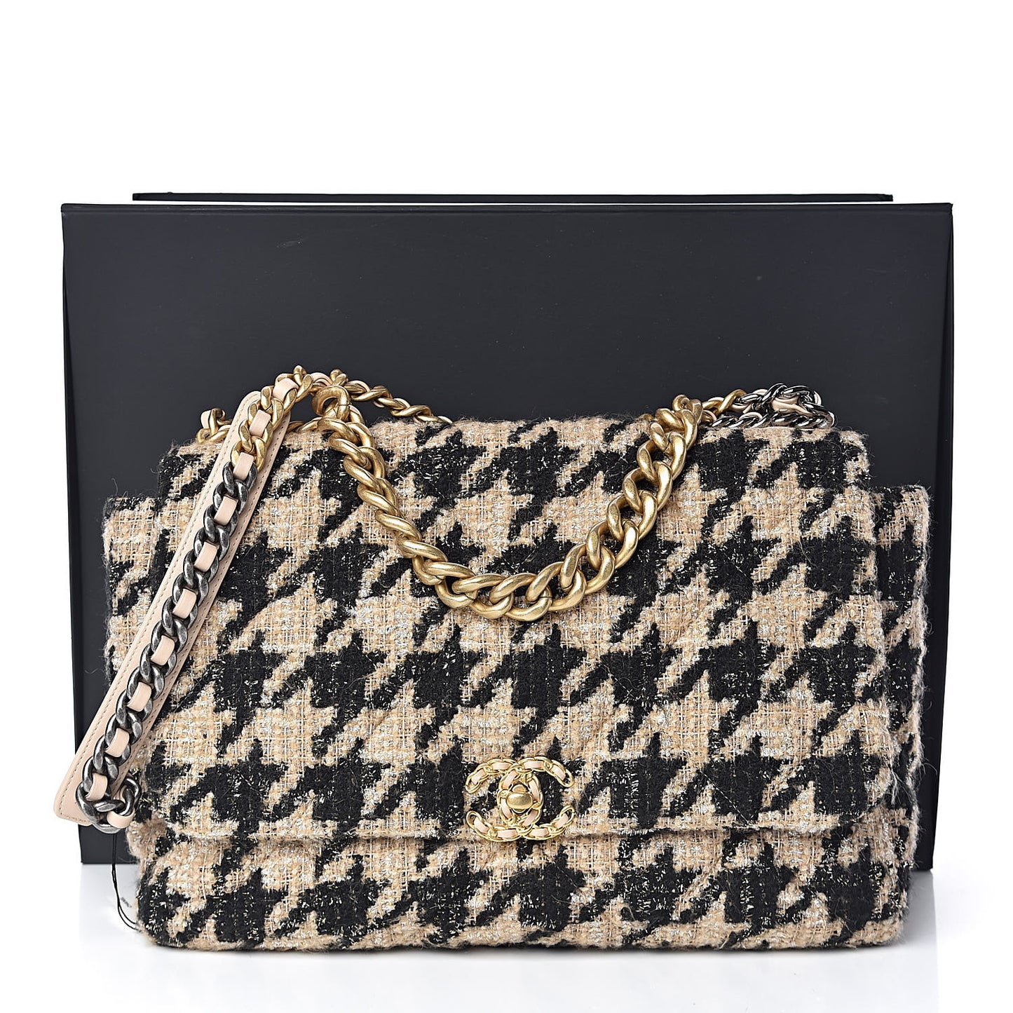 Tweed Maxi 19 Flap Beige Black