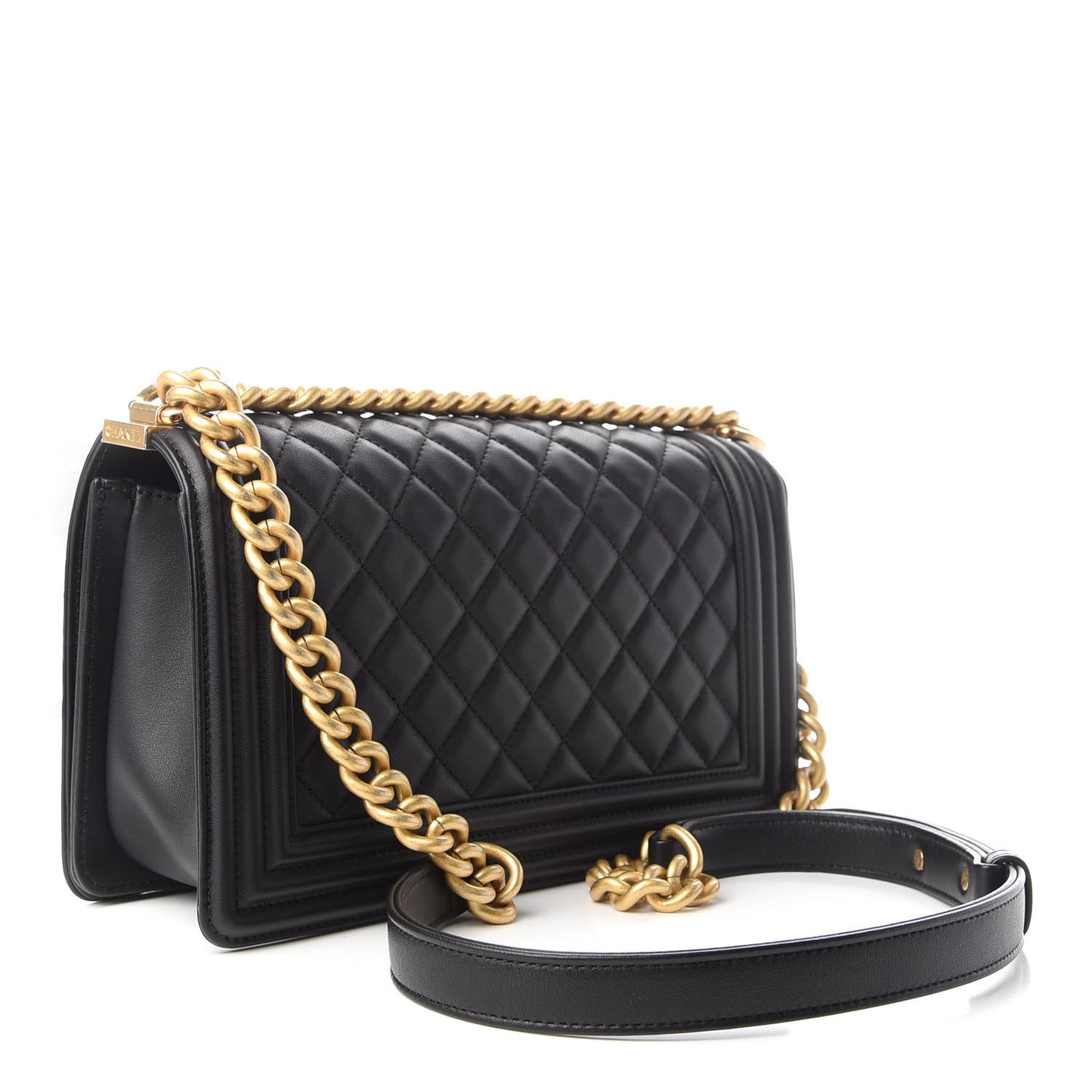 Lambskin Quilted Medium Boy Flap Black