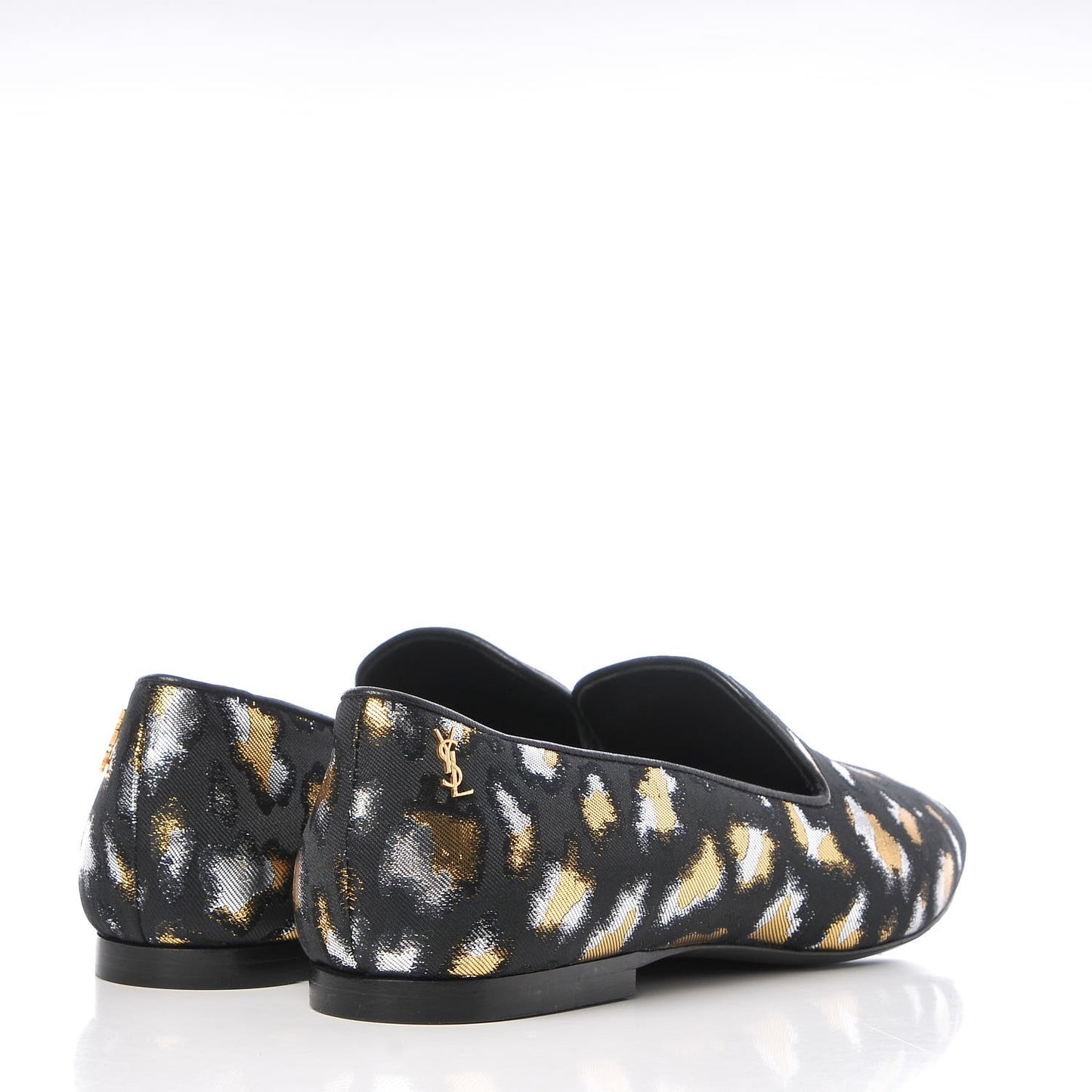 Jacquard Leopard Print Smoking Loafers 37.5 Black