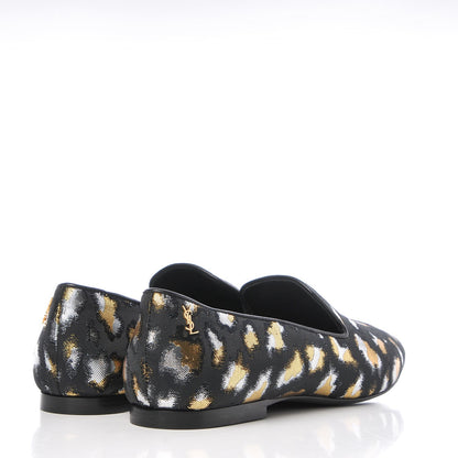 Saint Laurent Jacquard Leopard Print Smoking Loafers 37.5 Black 4 of 12