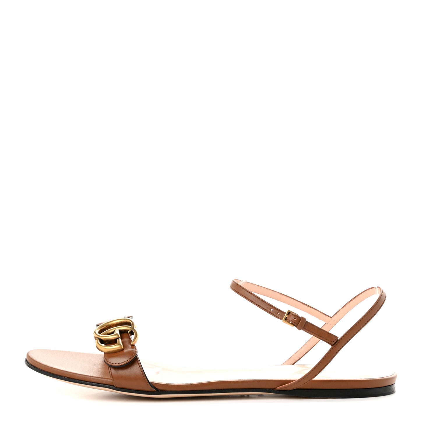 Lifford Calfskin GG Marmont Ankle Wrap Flat Sandals 41 Cognac