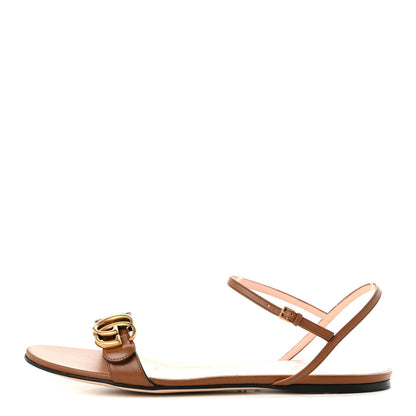 Gucci Lifford Calfskin GG Marmont Ankle Wrap Flat Sandals 41 Cognac 1 of 9