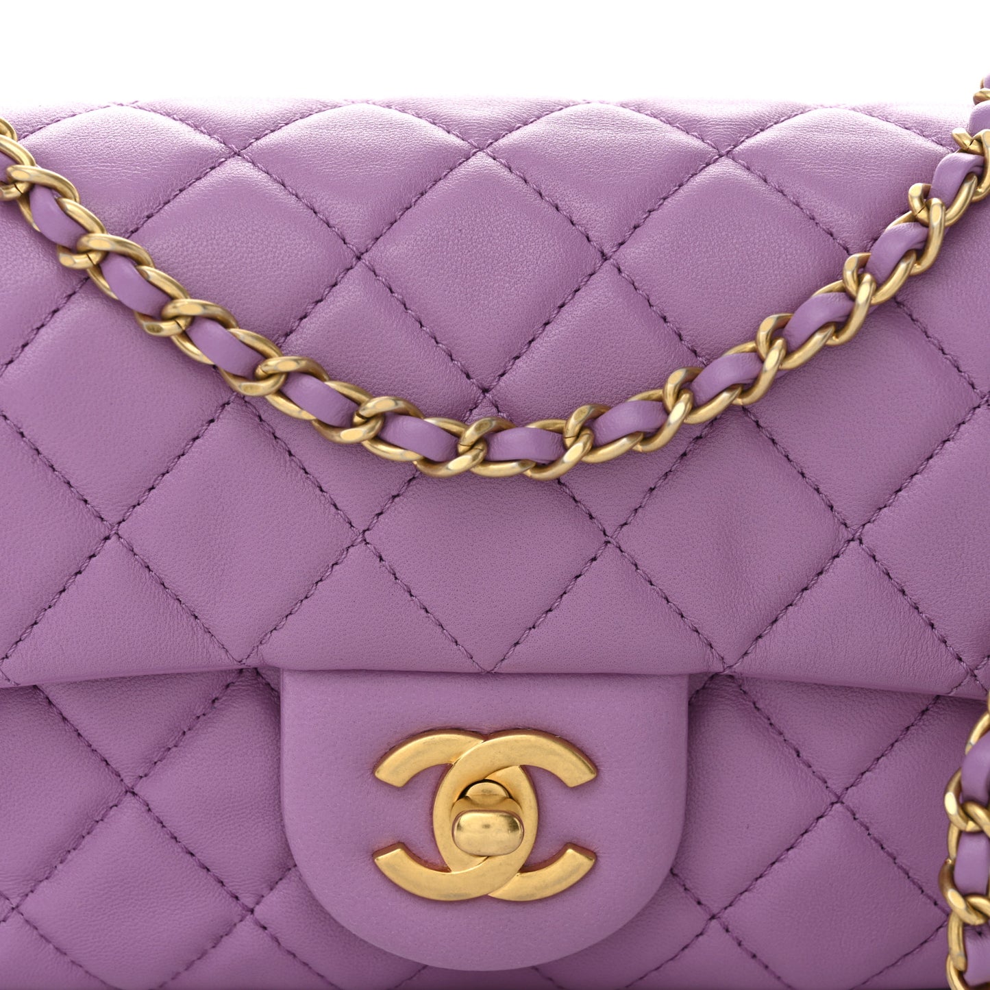 Lambskin Quilted Mini Rectangular Pearl Crush Flap Purple