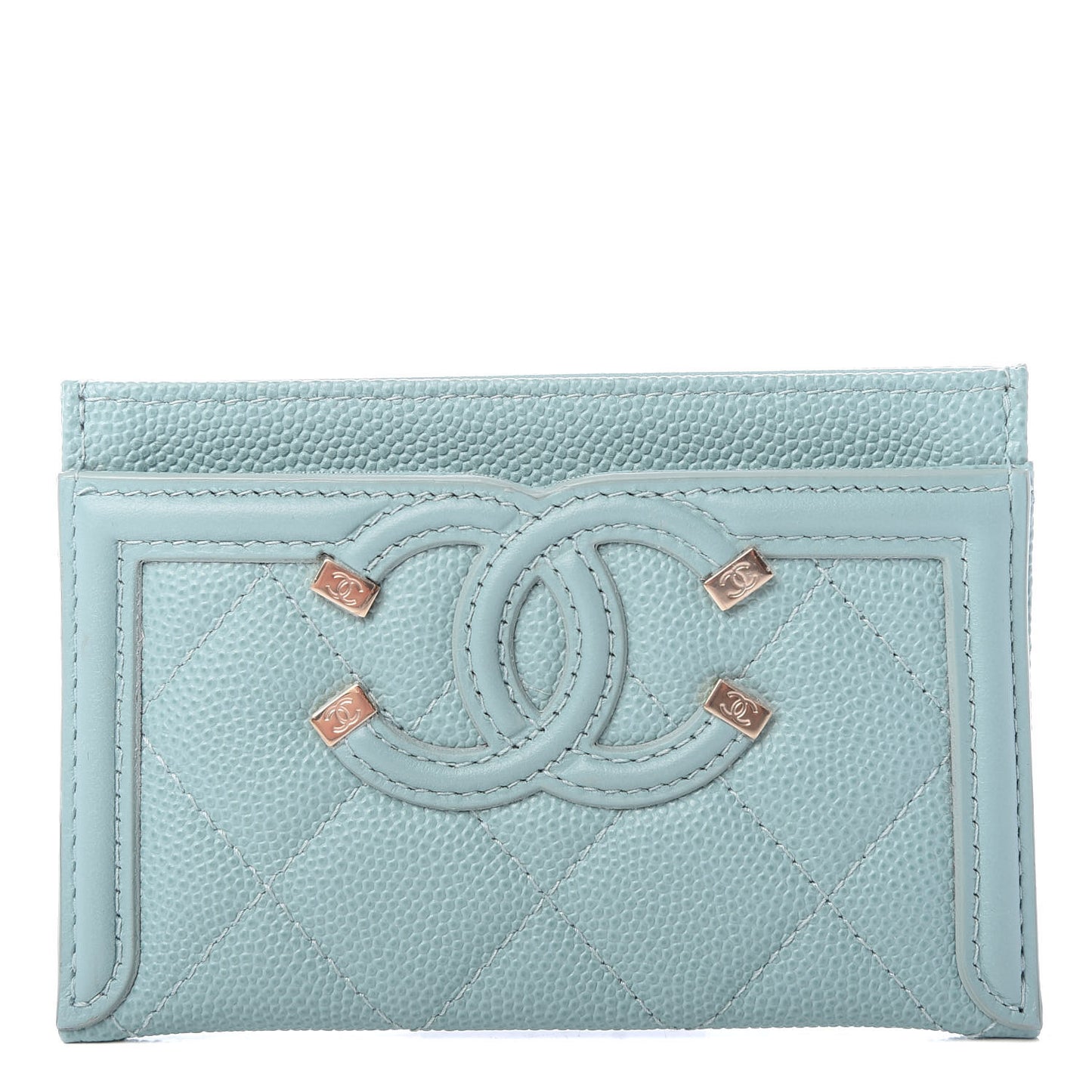 Caviar Quilted Filigree Card Holder Light Blue