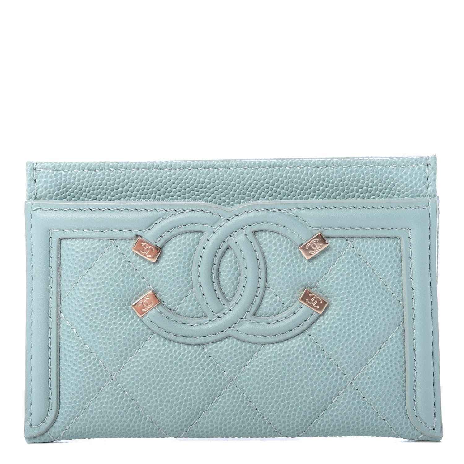 Chanel Caviar Quilted Filigree Card Holder Light Blue 1 of 7