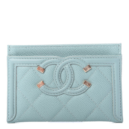 Chanel Caviar Quilted Filigree Card Holder Light Blue 1 of 7