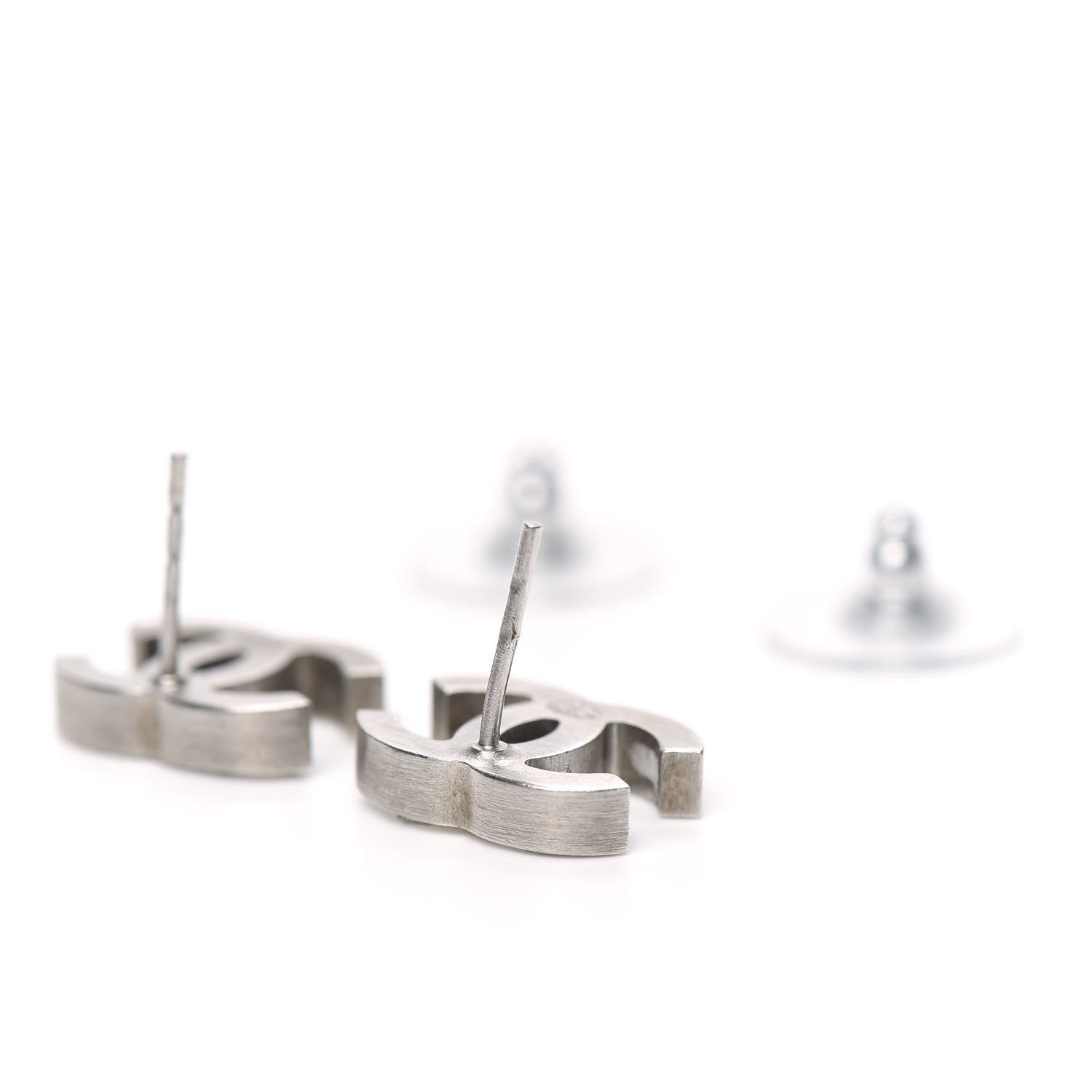 Chanel Baguette Crystal CC Earrings Silver 3 of 5