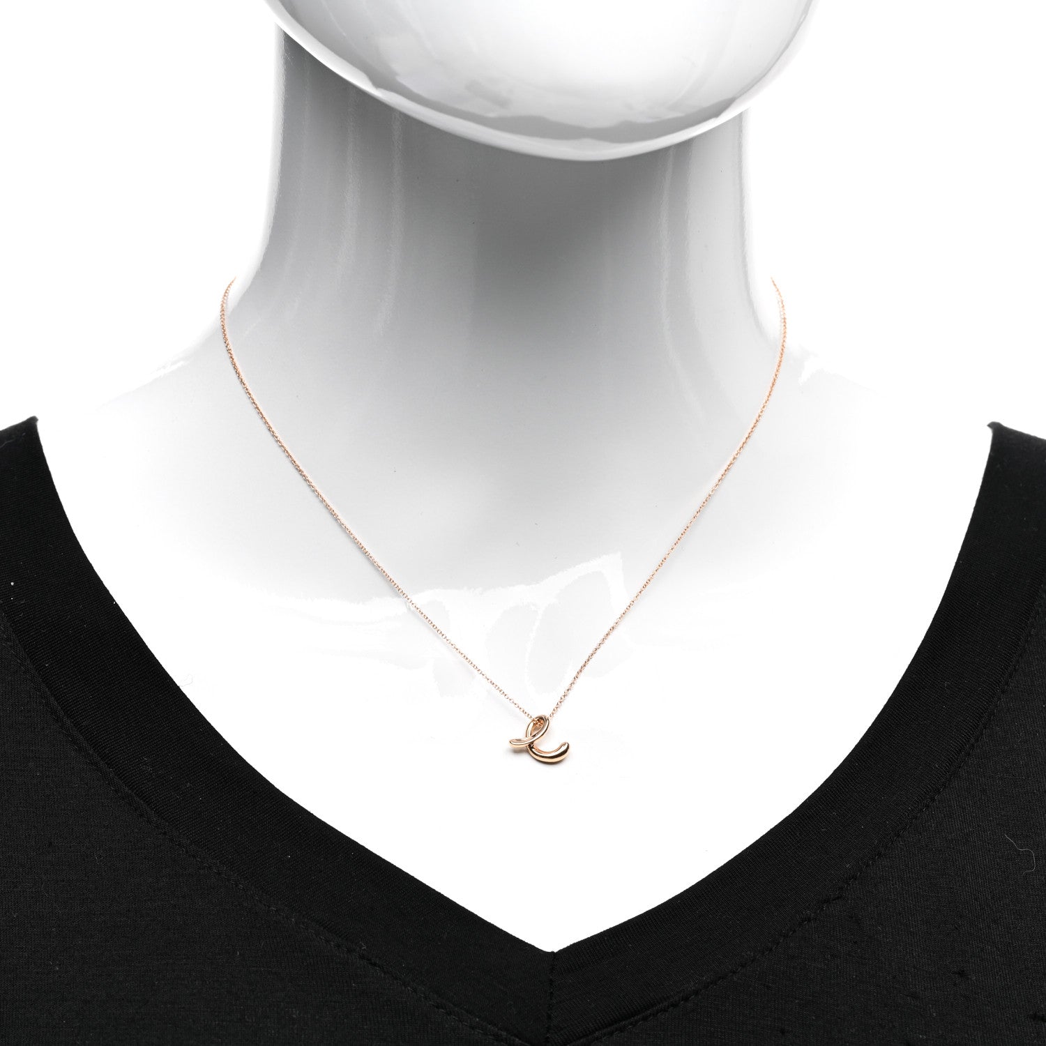Tiffany 18K Rose Gold Elsa Peretti Letter E Pendant Necklace 2 of 5