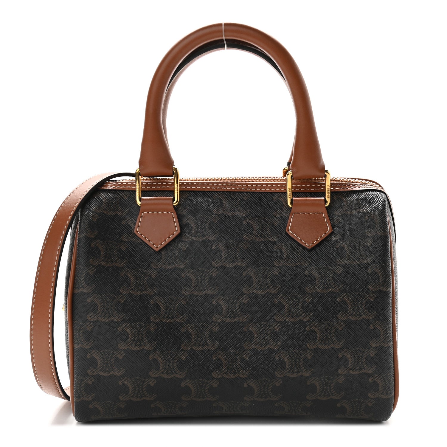 Celine Triomphe Canvas Calfskin Small Boston Bag Tan 1 of 9