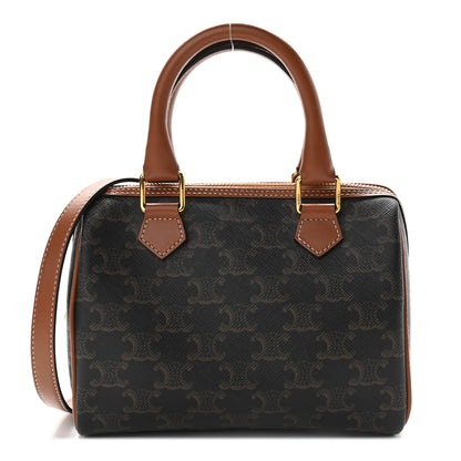 Celine Triomphe Canvas Calfskin Small Boston Bag Tan 1 of 9