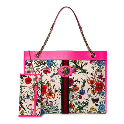 Gucci Canvas Flora Large Rajah Chain Tote White Multicolor Fuxia Fluo 1 of 11