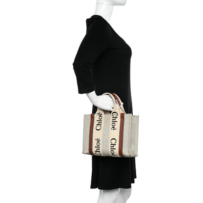 Chloe Cotton Calfskin Small Woody Ribbon Tote With Strap White Brown 2 of 10