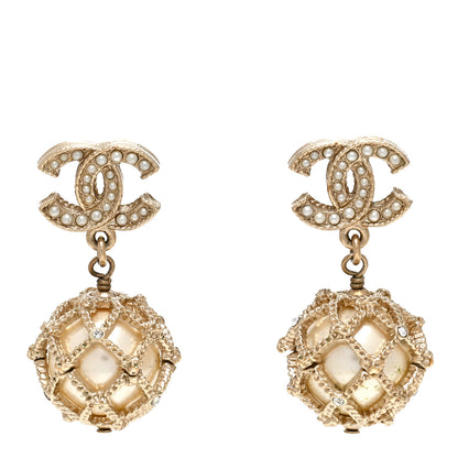 Chanel Pearl Caged CC Drop Earrings Gold 1 of 4