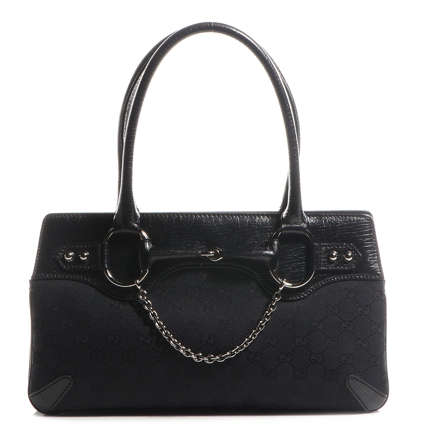 Monogram Horsebit Chain Shoulder Bag Black