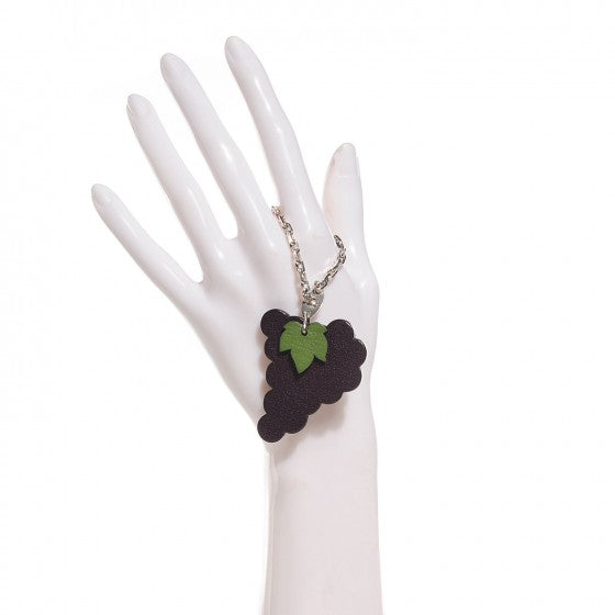 Hermes Chevre Mysore Grape Key Chain Bag Charm Raisin 2 of 8