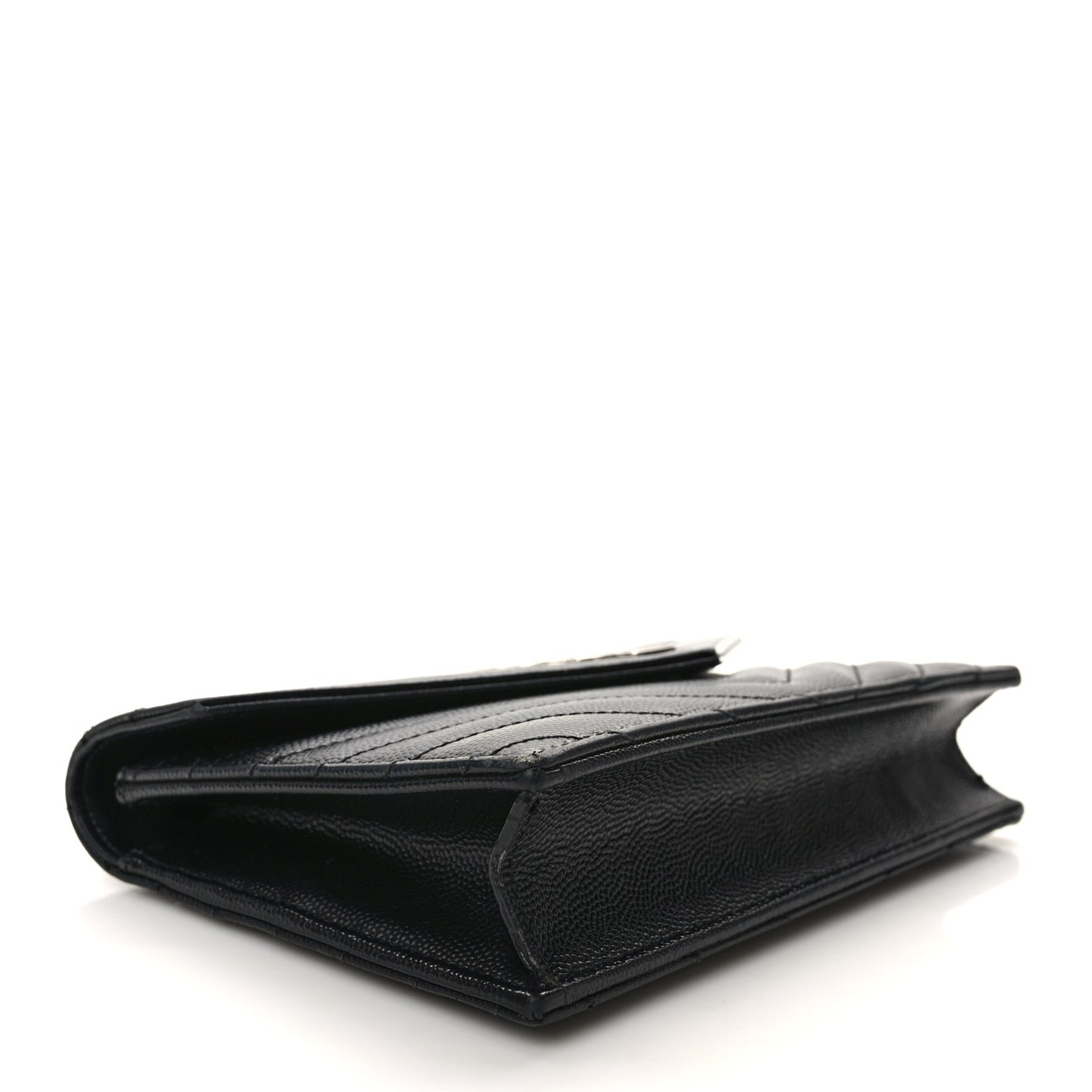 Grain De Poudre Matelasse Chevron Monogram Envelope Chain Wallet Black