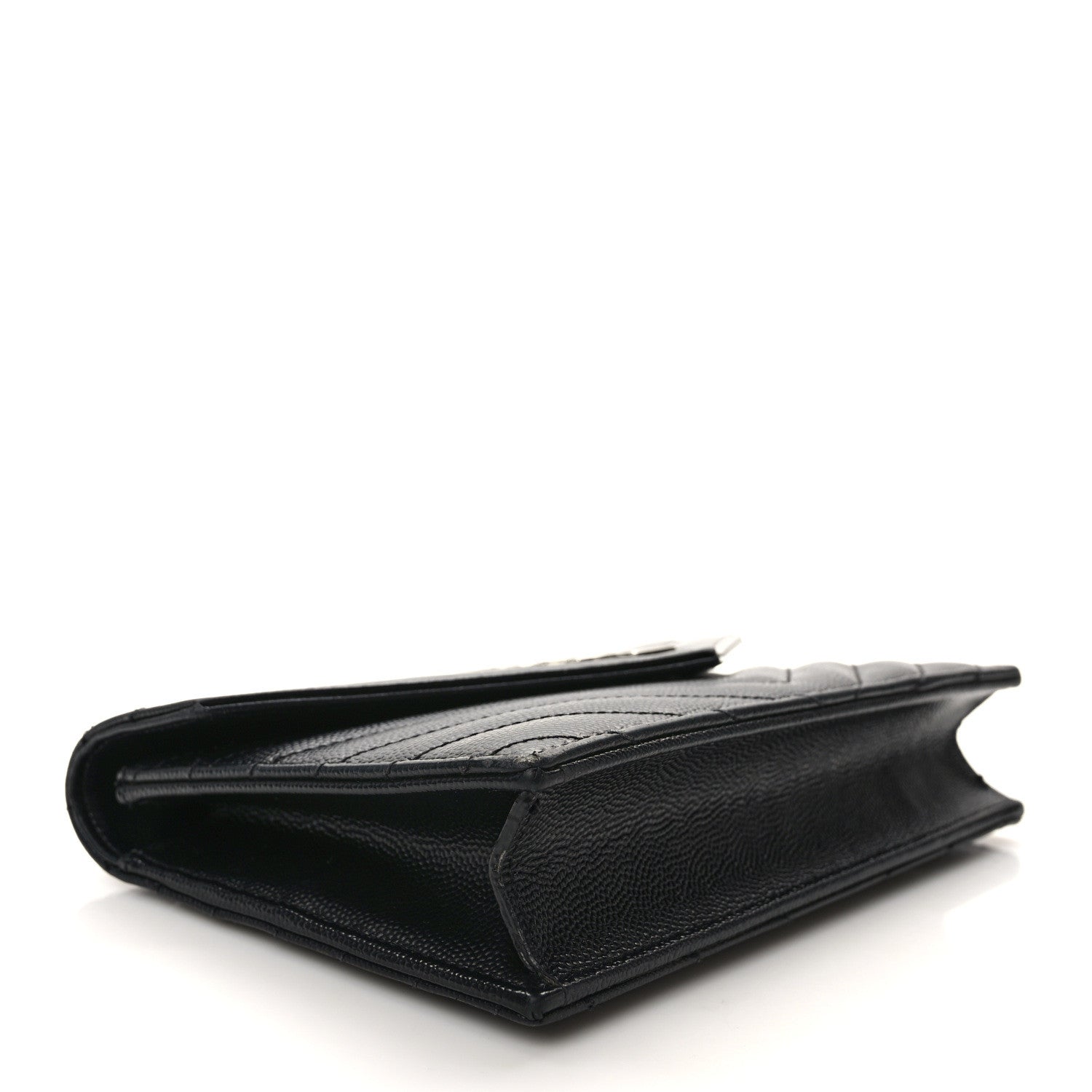 Saint Laurent Grain De Poudre Matelasse Chevron Monogram Envelope Chain Wallet Black 4 of 15