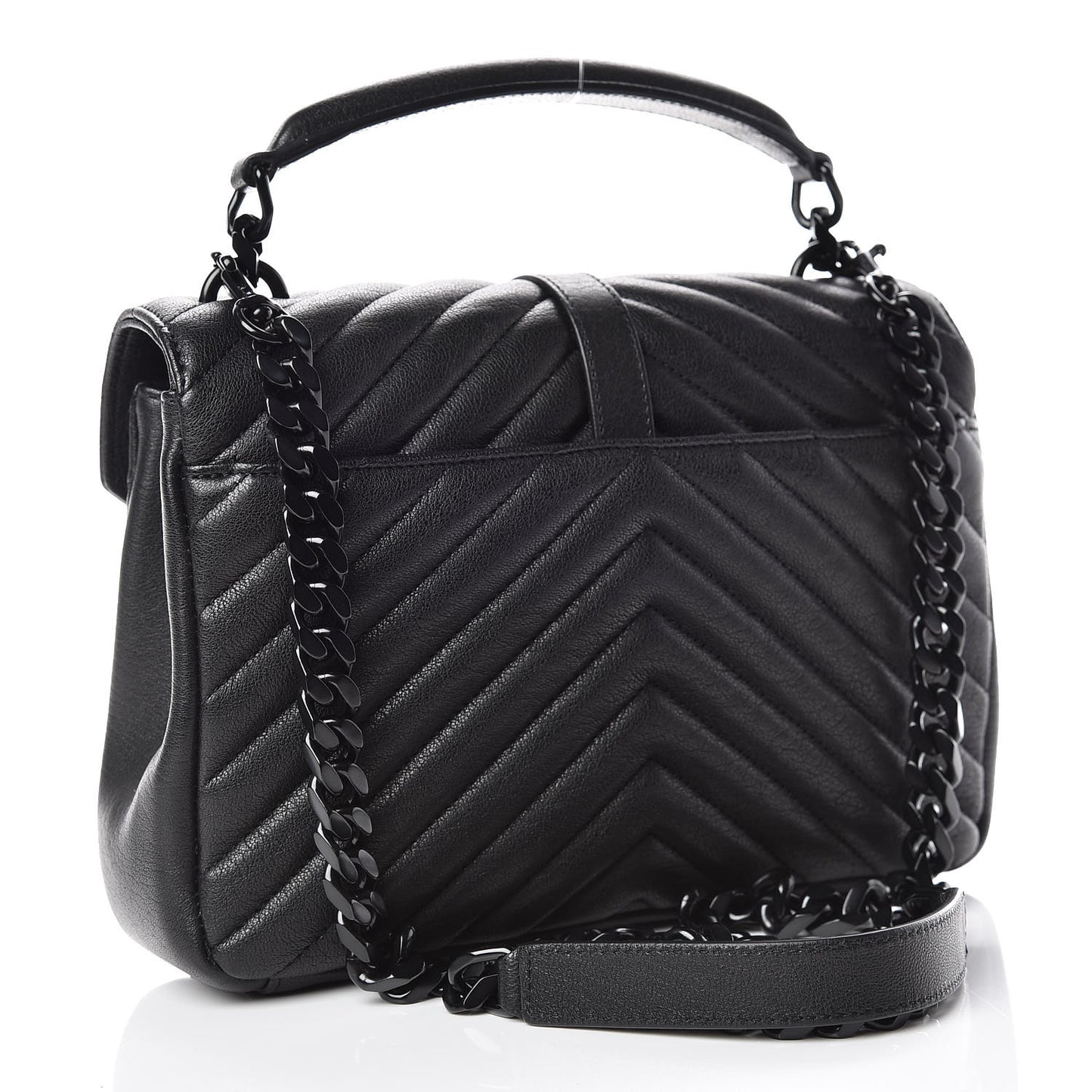 Sheepskin Matelasse Chevron Monogram Medium College Bag Black