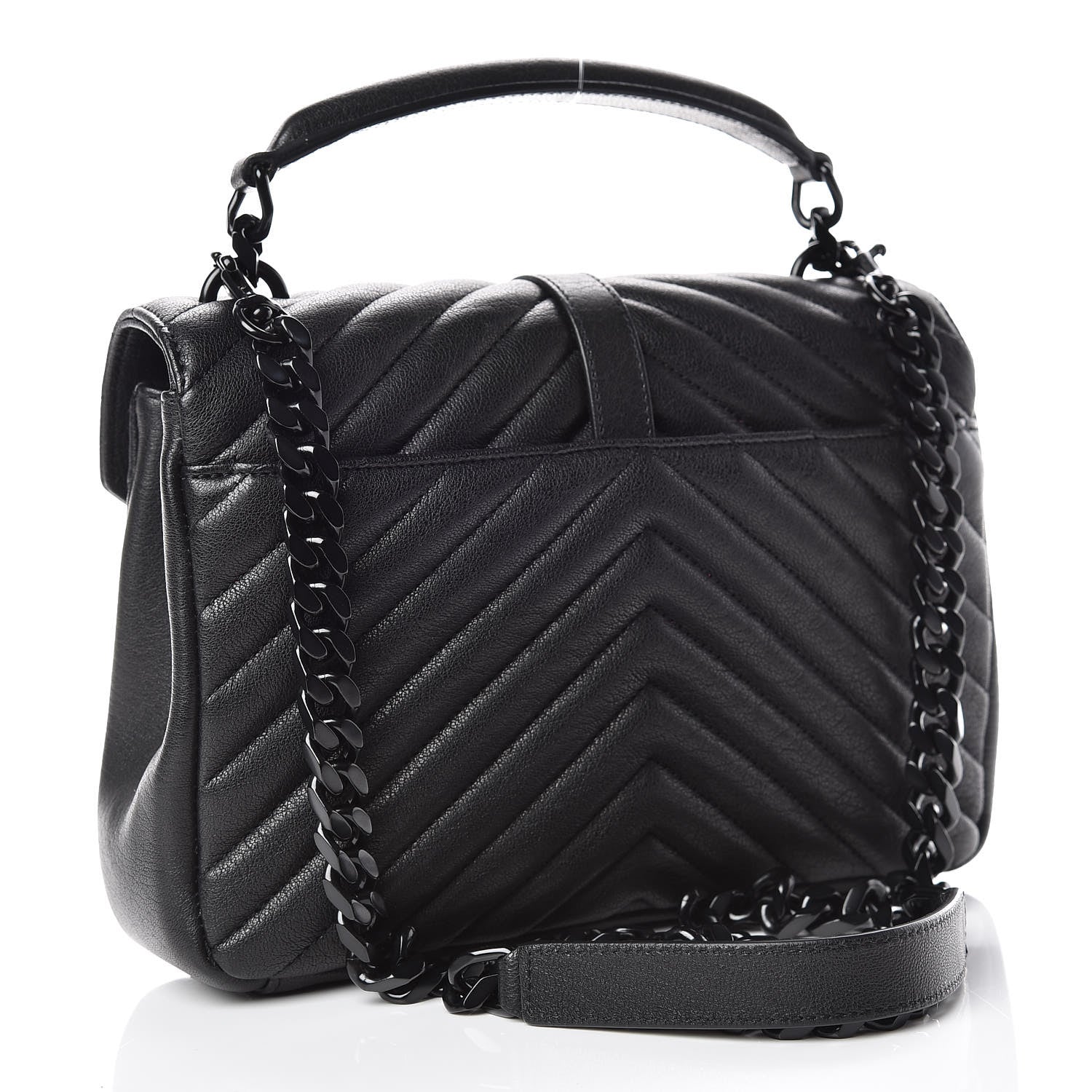 Saint Laurent Sheepskin Matelasse Chevron Monogram Medium College Bag Black 3 of 10