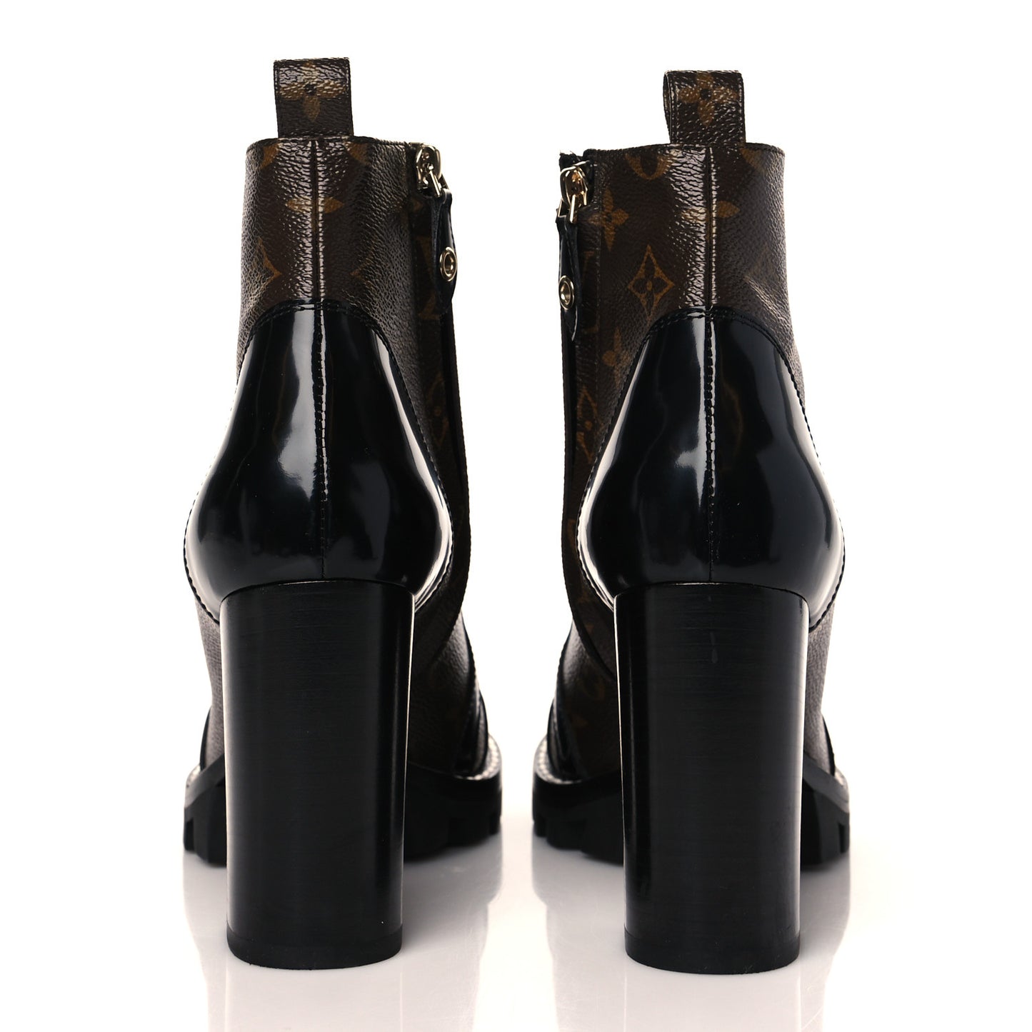 Patent Calfskin Monogram Star Trail Ankle Boots 40 Black