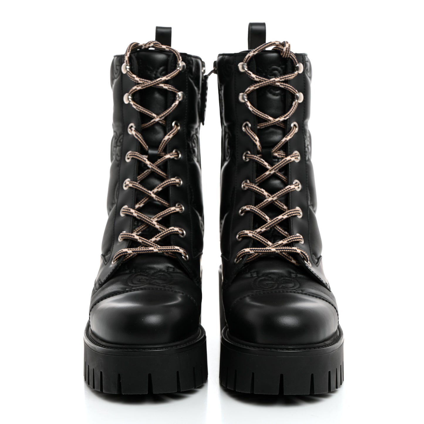 Cordovan Lux Nappa GG Matelasse Lace Up 60mm Combat Boots 37 Black