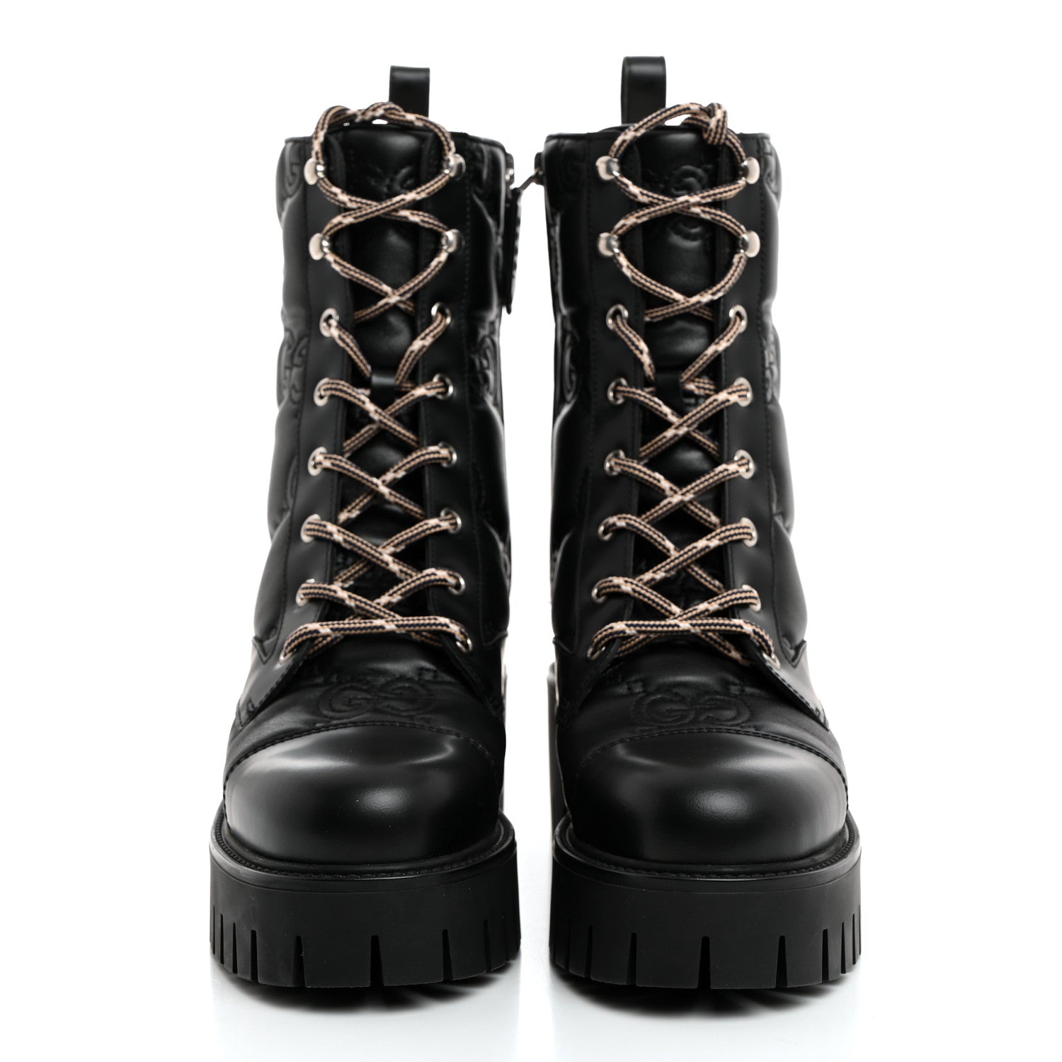 Gucci Cordovan Lux Nappa GG Matelasse Lace Up 60mm Combat Boots 37 Black 2 of 9
