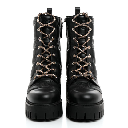 Gucci Cordovan Lux Nappa GG Matelasse Lace Up 60mm Combat Boots 37 Black 2 of 9