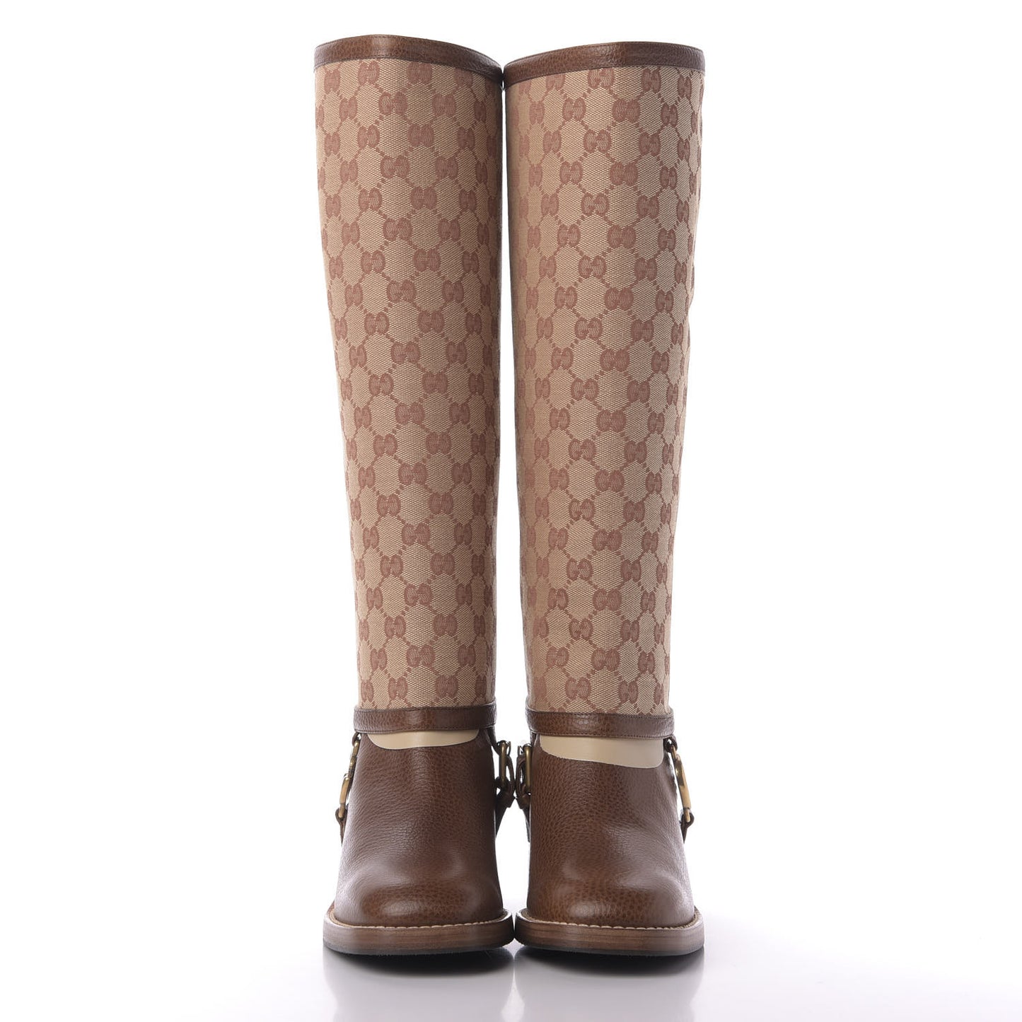 GG Monogram Calfskin Lola Tall Boots 39 Beige Ruggine Cuir