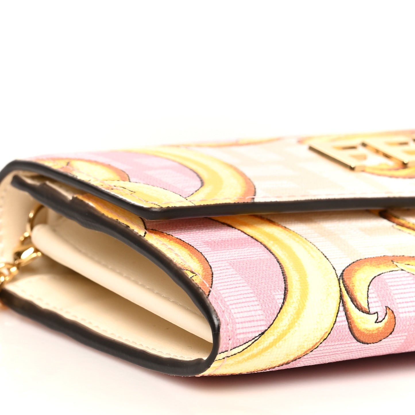 X VERSACE Glazed Fabric Fendace FF Baroque Continental Wallet On Chain Gold White Rosa