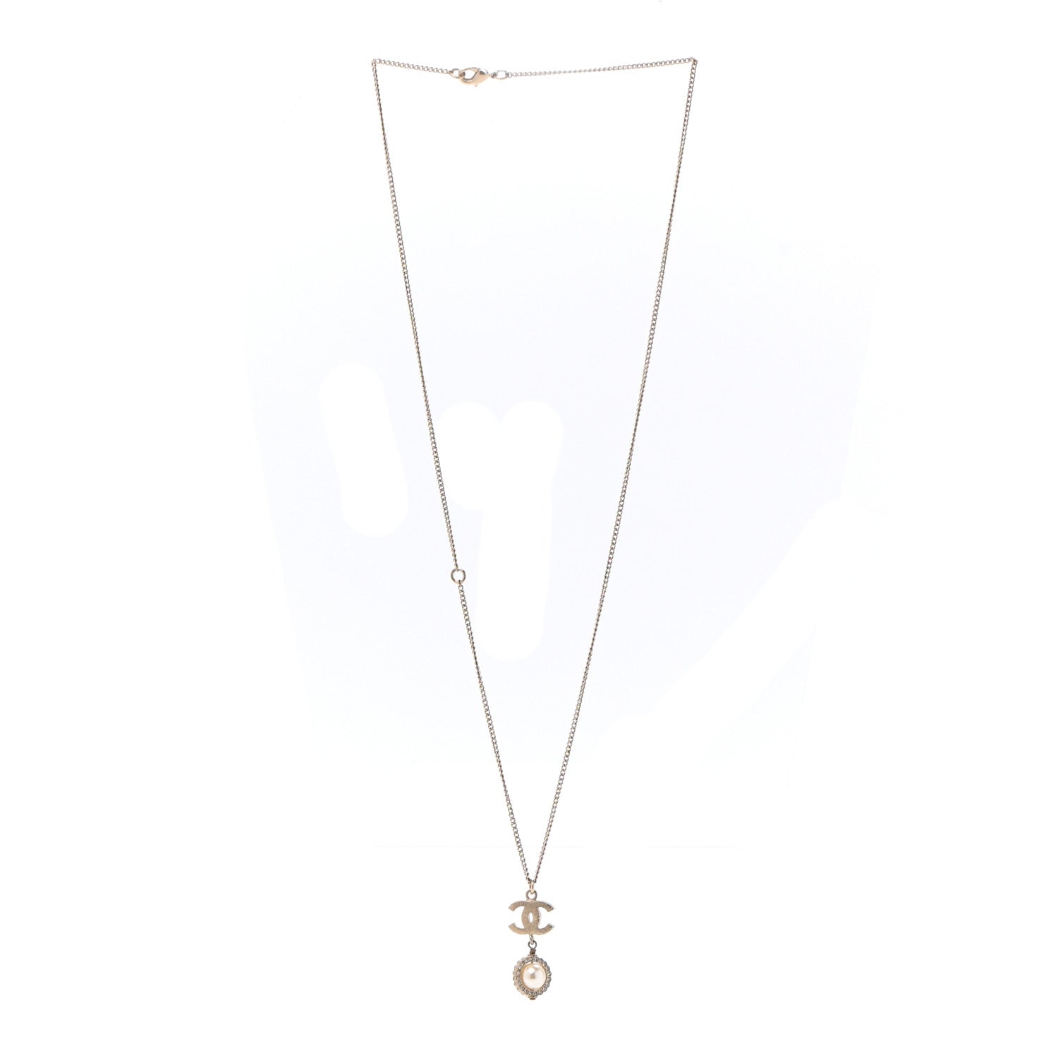 Chanel Crystal Pearl CC Lace Camellia Necklace Gold 3 of 7