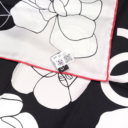 Chanel Silk CC Logo Camellia Scarf White Black Pink 3 of 3