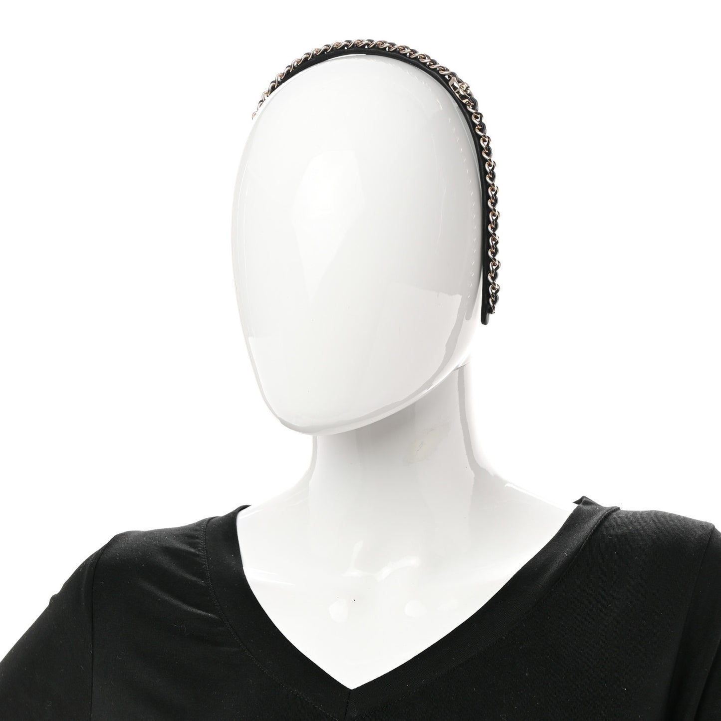 Metal Lambskin CC Turnlock Chain Headband Gold Black