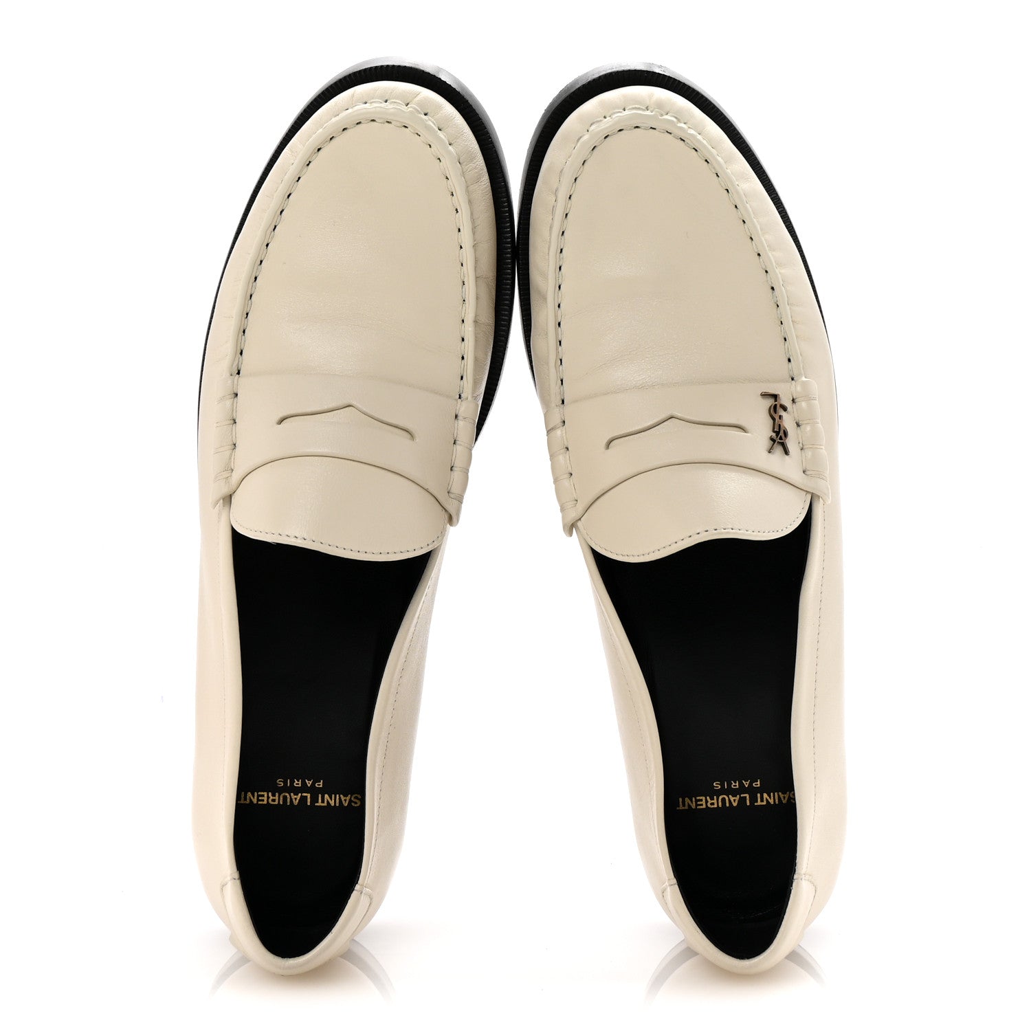 Saint Laurent Smooth Calfskin Mens Penny Loafers 42.5 Pearl 2 of 10