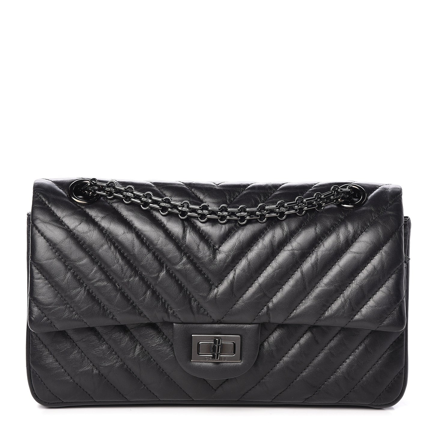 Aged Calfskin Chevron Quilted 2.55 Reissue 225 Flap So Black