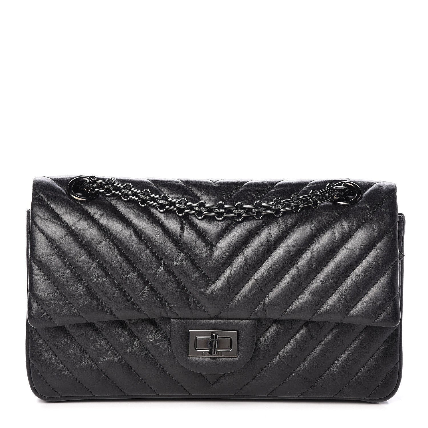 Chanel Aged Calfskin Chevron Quilted 2.55 Reissue 225 Flap So Black 1 of 12