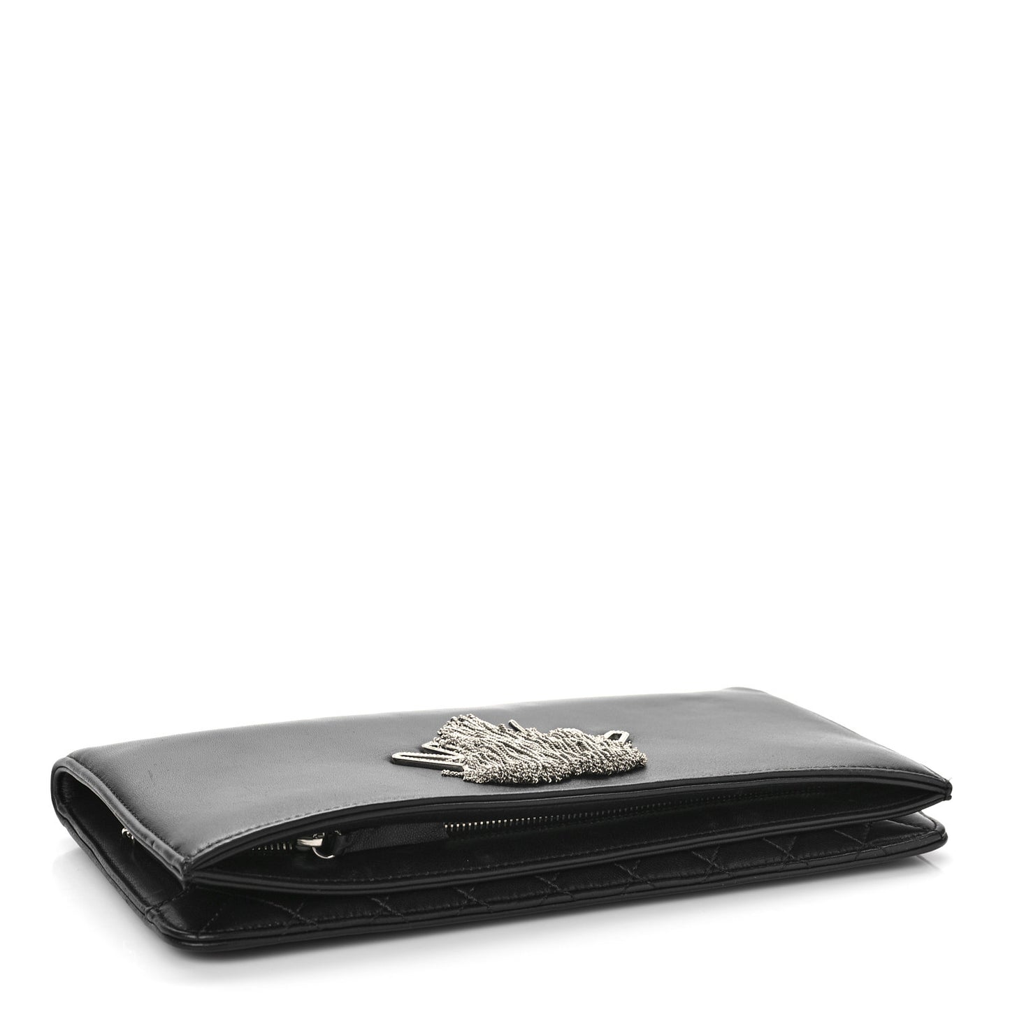 Lambskin Strass Crystal Peace Sign Emoji Fold Over Clutch Black