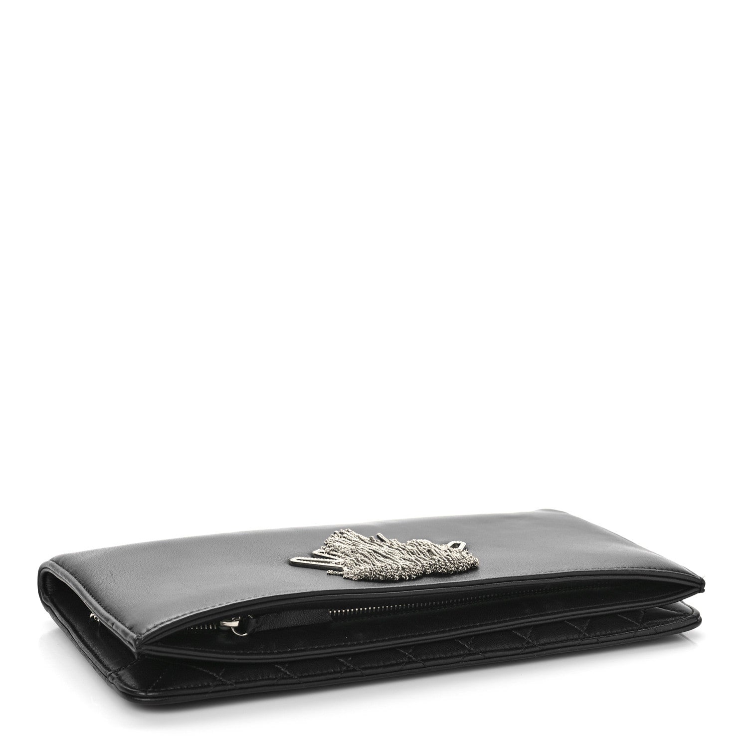 Chanel Lambskin Strass Crystal Peace Sign Emoji Fold Over Clutch Black 4 of 10