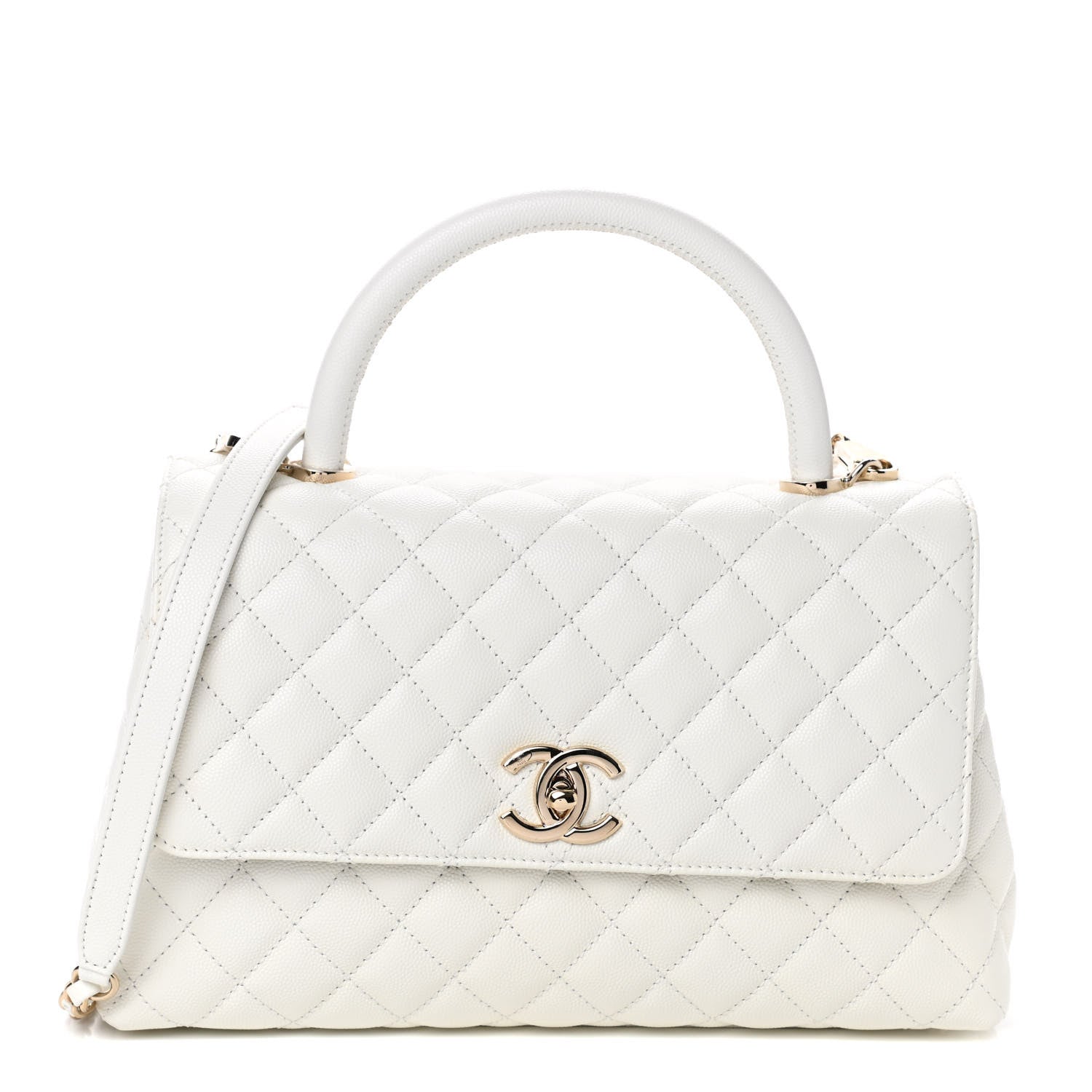 Chanel Caviar Quilted Small Coco Handle Flap White 1 of 11