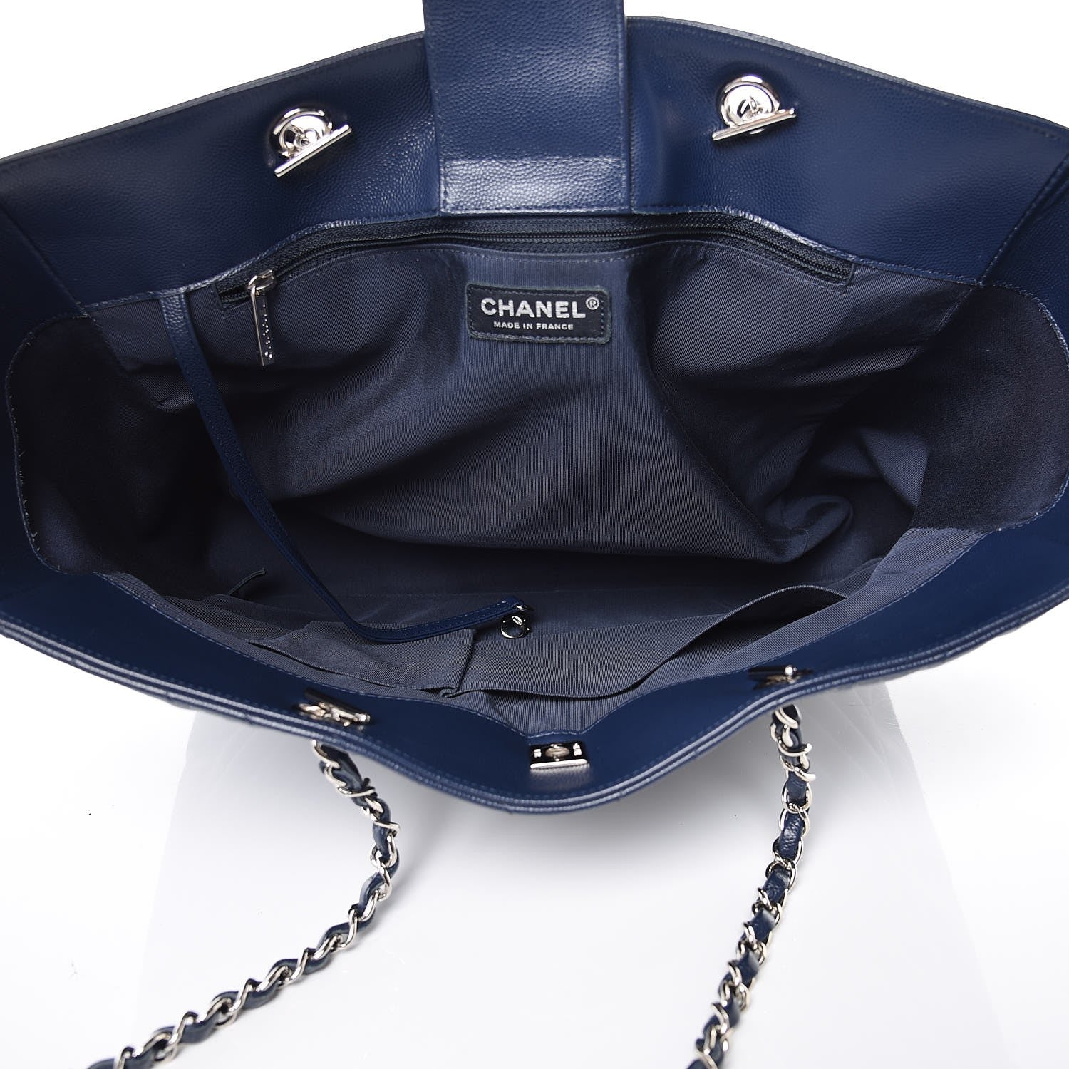 Chanel Caviar Chevron Quilted Timeless Tote Navy 5 of 9