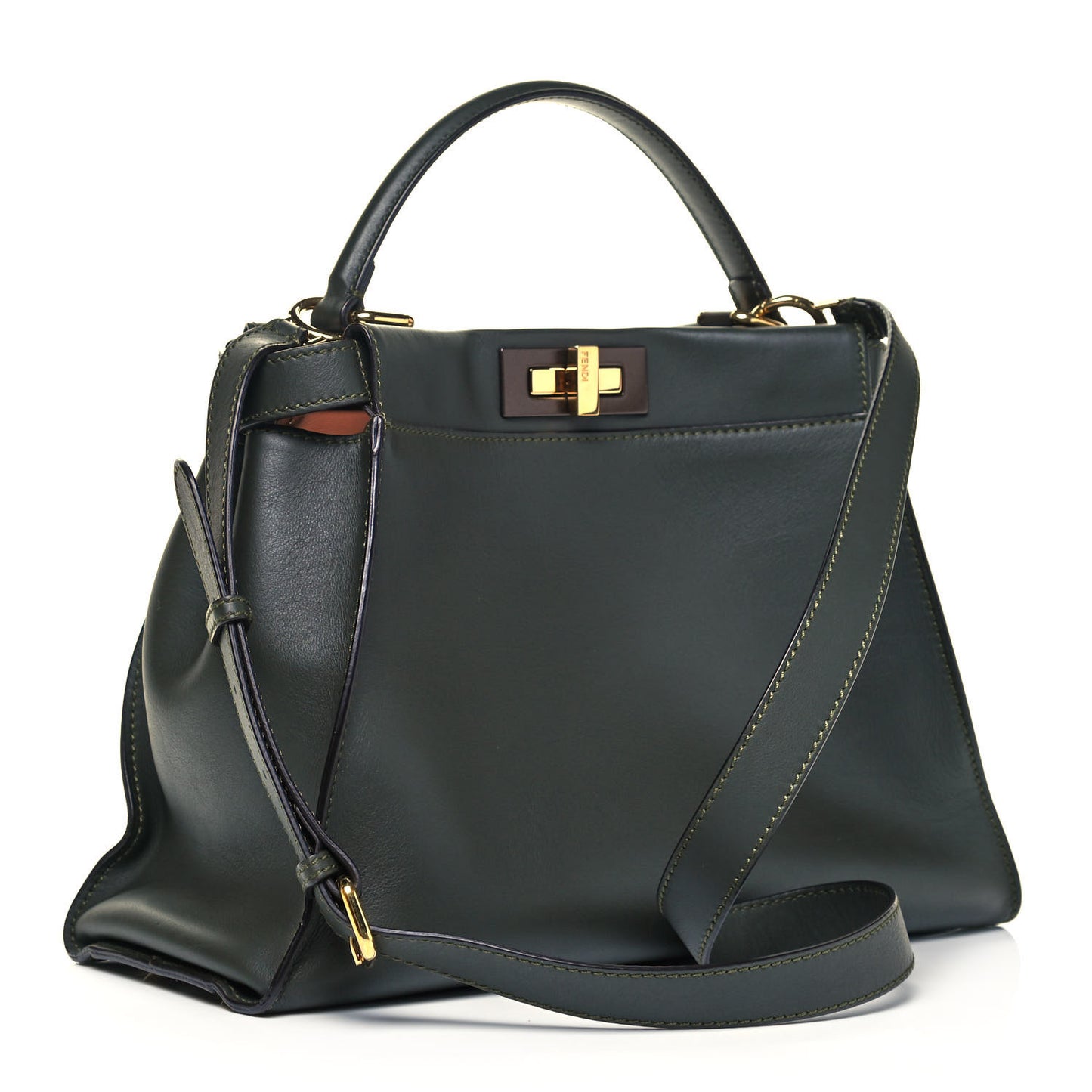 Vitello Seta Shiny Nappa Medium Peekaboo Iconic Satchel Verde Prato Makeup