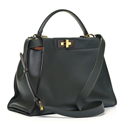 Fendi Vitello Seta Shiny Nappa Medium Peekaboo Iconic Satchel Verde Prato Makeup 4 of 10