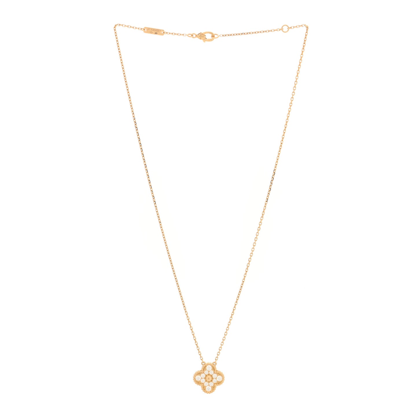 18K Yellow Gold Diamond Vintage Alhambra Pendant Necklace