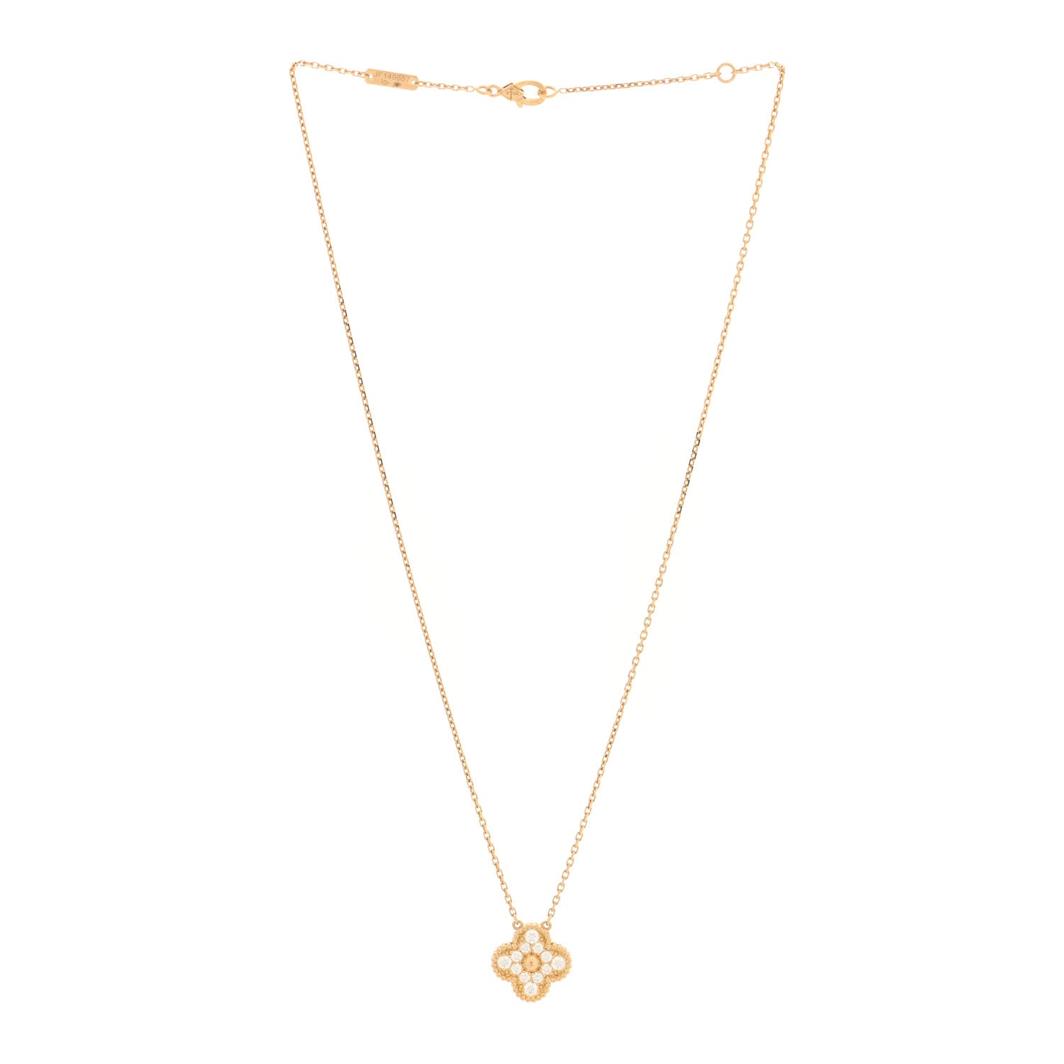 Van Cleef & Arpels 18K Yellow Gold Diamond Vintage Alhambra Pendant Necklace 3 of 4