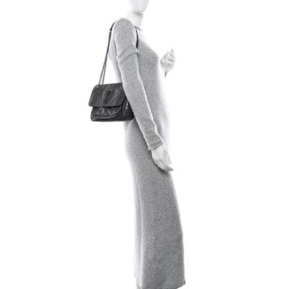 Saint Laurent Crinkled Calfskin Matelasse Monogram Baby Niki Chain Satchel Storm 2 of 15
