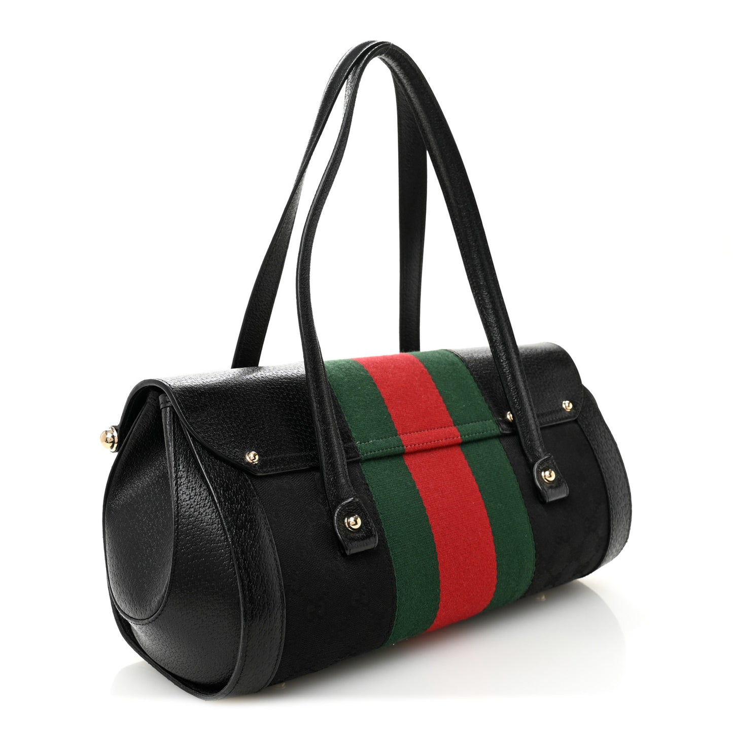 Calfskin Web Bamboo Bullet Satchel Black