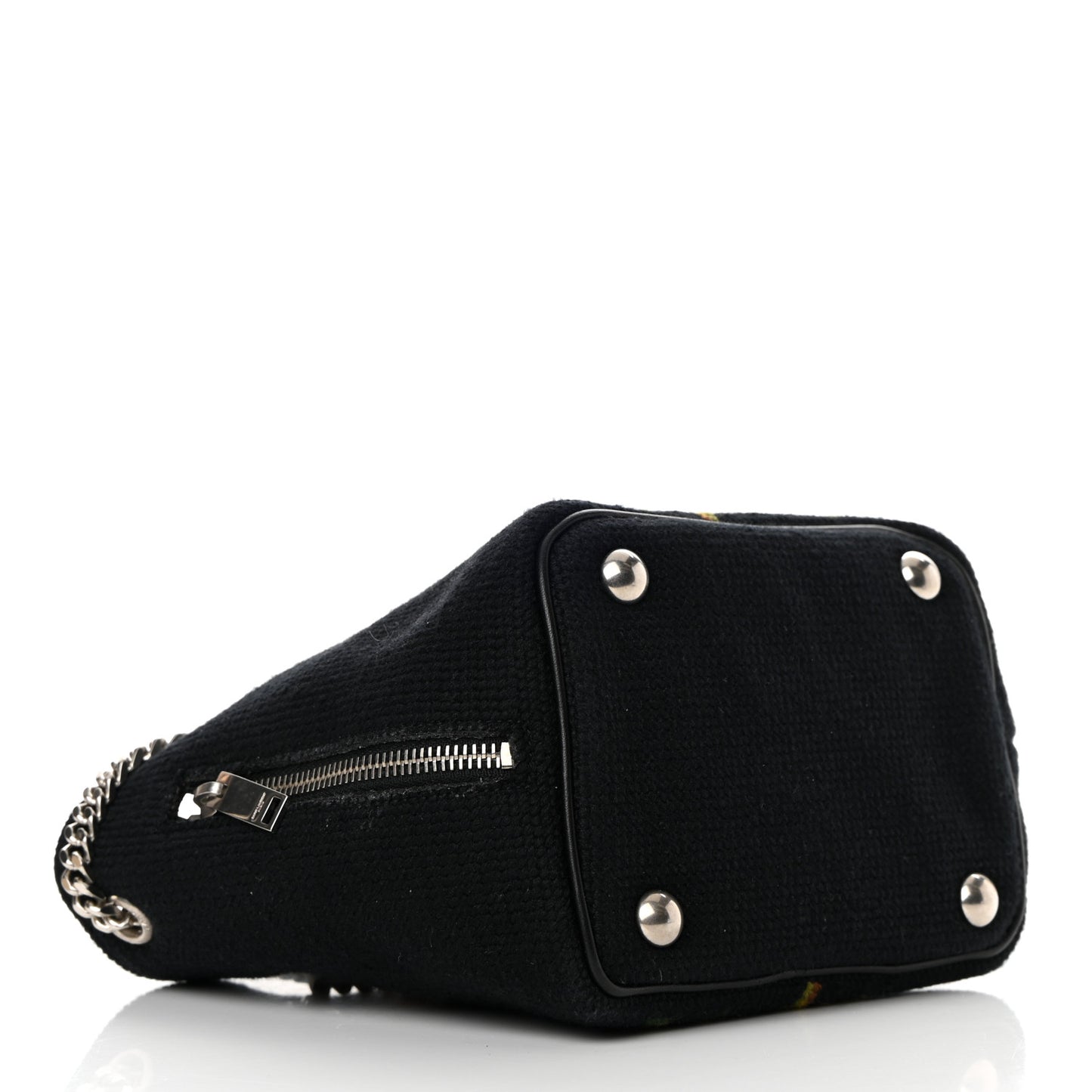 Woven Wool Embroidered Baby Emmanuelle Bucket Bag Black