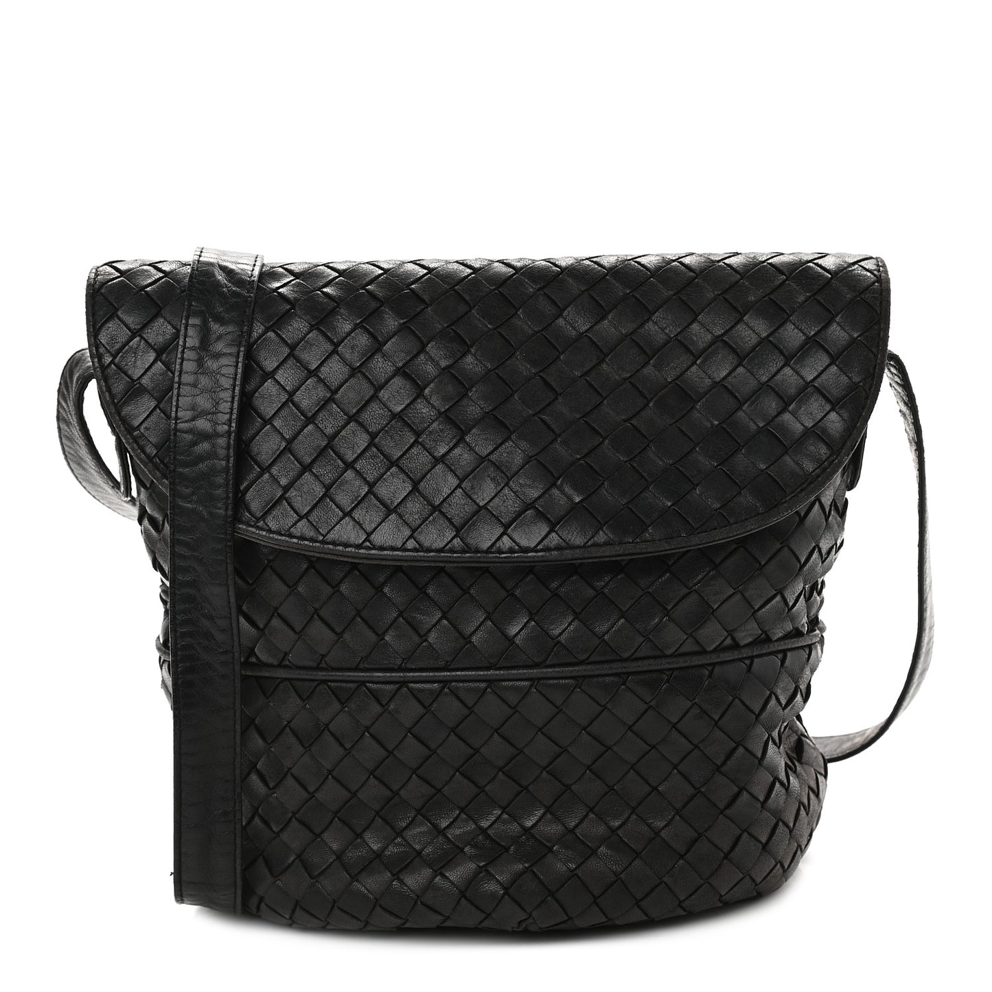 Nappa Intrecciato Crossbody Flap Bag Black