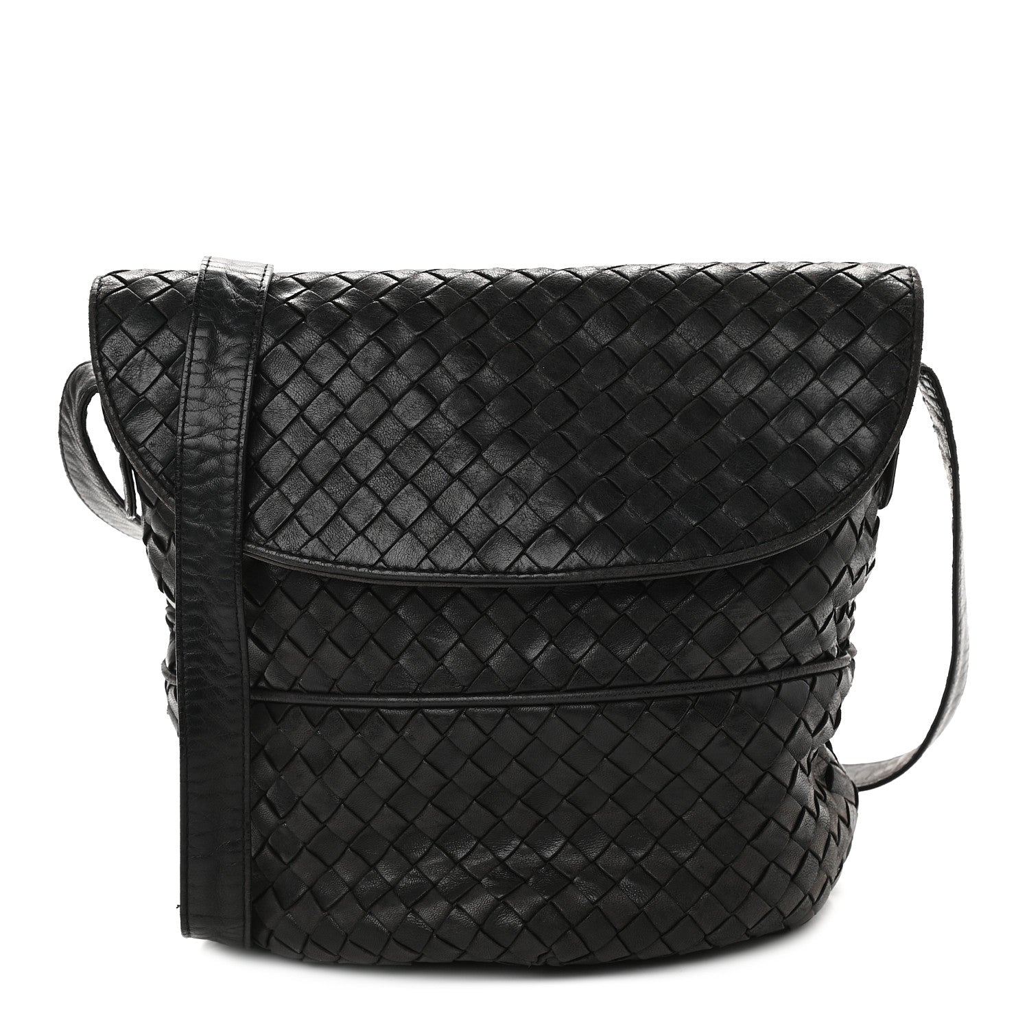 Bottega Veneta Nappa Intrecciato Crossbody Flap Bag Black 1 of 9