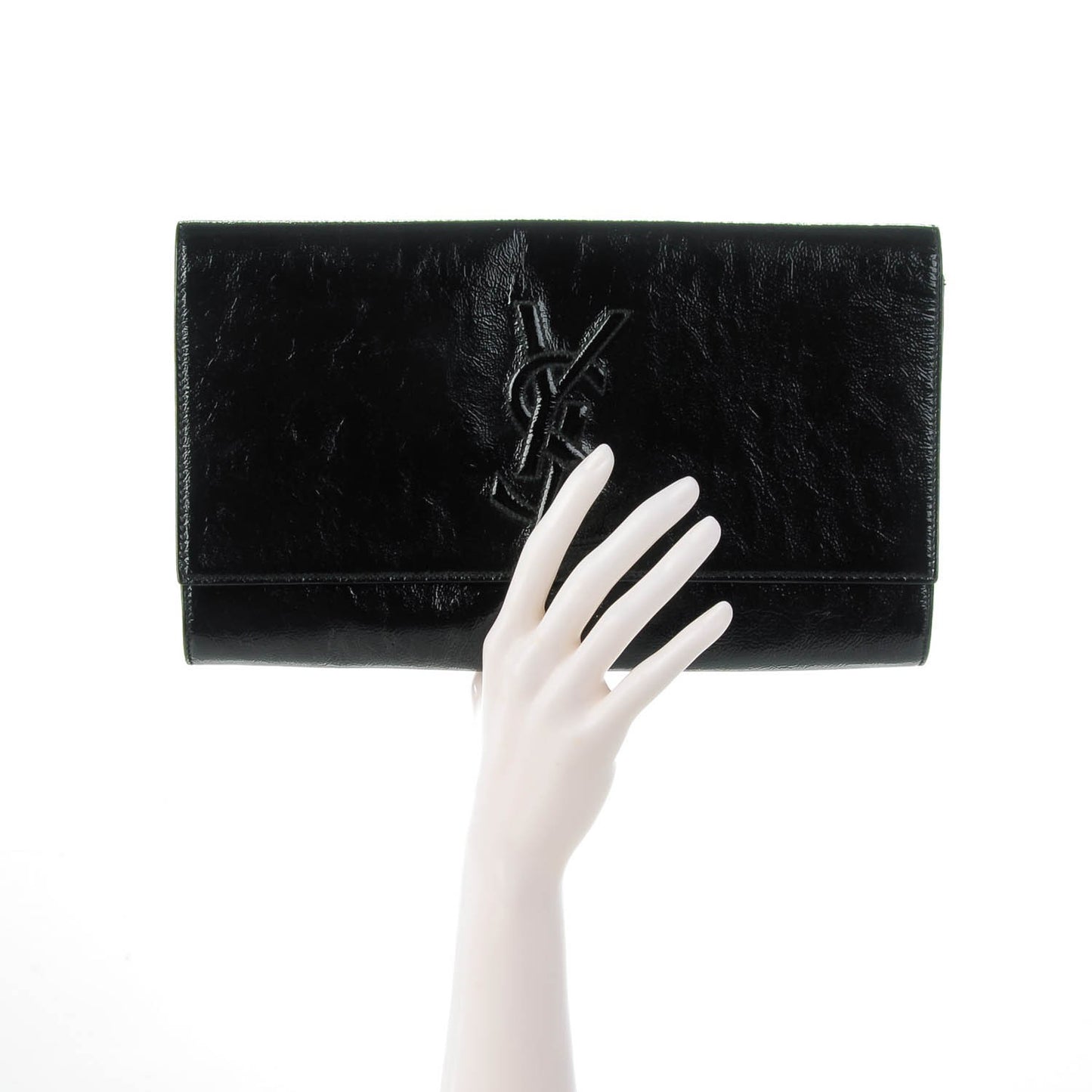 Textured Patent Monogram Large Belle De Jour Clutch Black